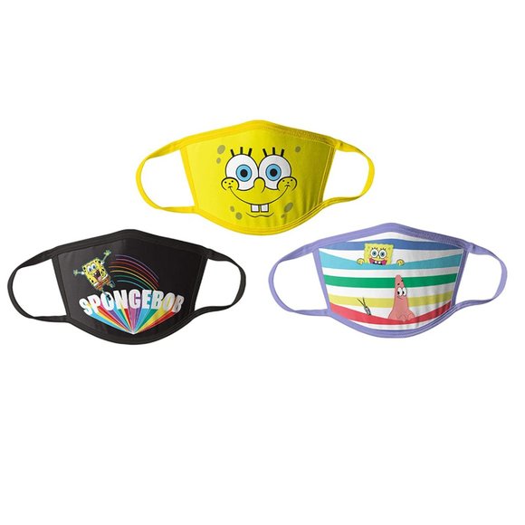 2/$12 💥 NEW SpongeBob SquarePants Children's Washable Face Masks 3 Pack (809) - Picture 1 of 3